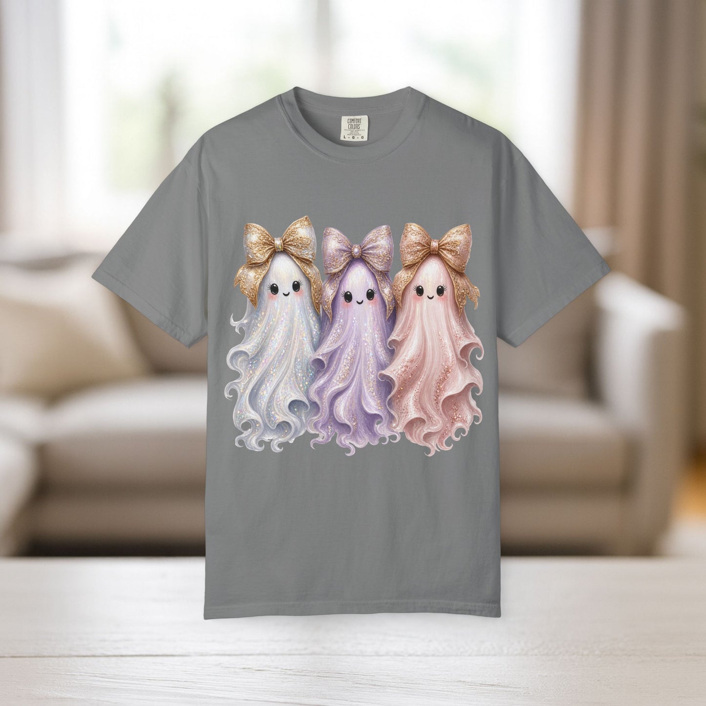 Cute Ghost Shirt with Bows, Comfort Colors Pastel Halloween Tee, Too Cute to Spook