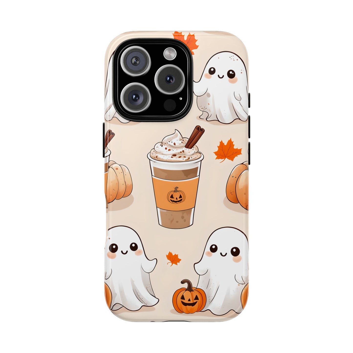 Kawaii Ghost Phone Case, Halloween Coffee Case, Pumpkin Spice iPhone Cover, Cute Fall Phone Grip, Spooky Season Aesthetic