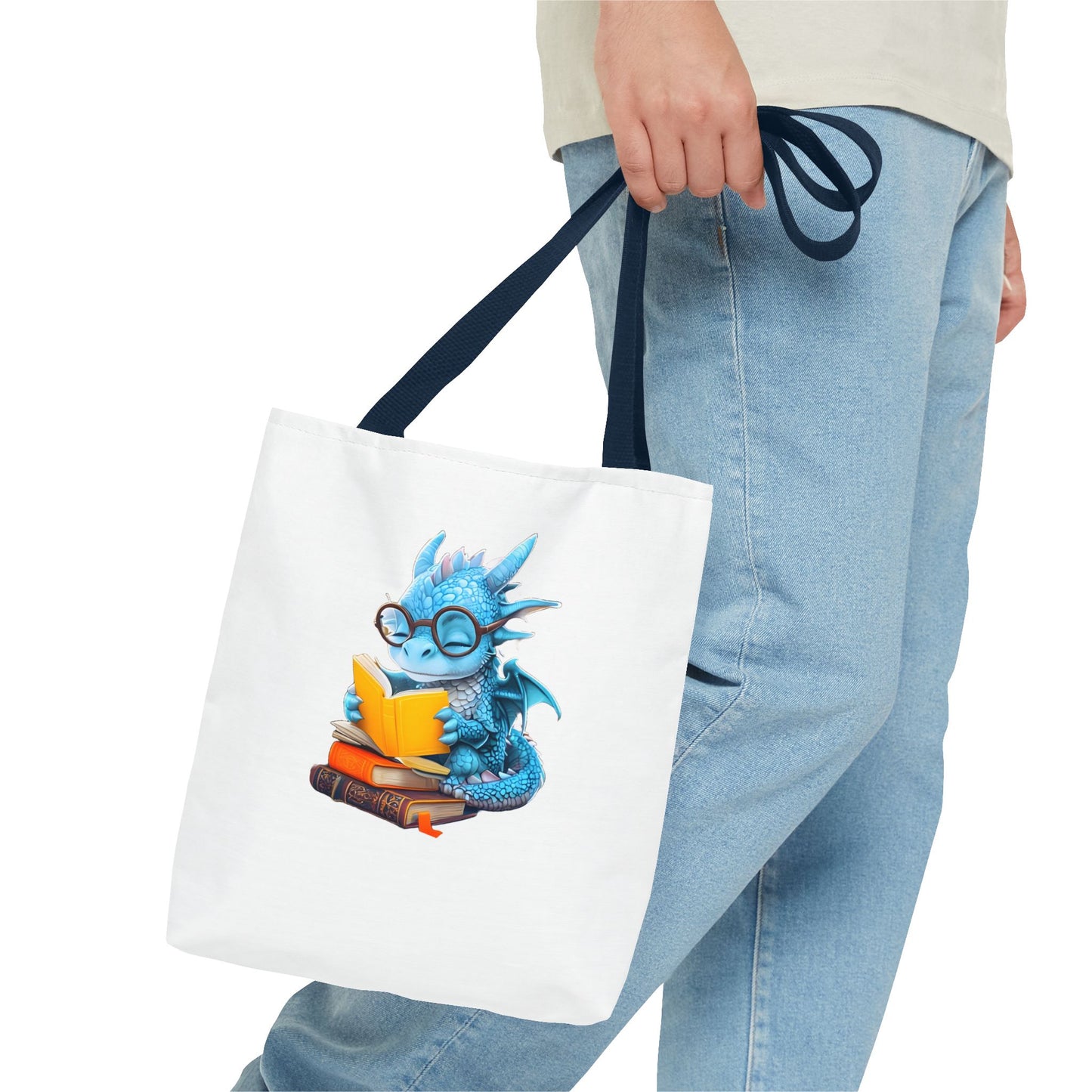 Cute Dragon Reading Tote Bag, Book Lover Gift, Fantasy Art Tote, Dragon Enthusiast, Whimsical Bag for Everyday Use