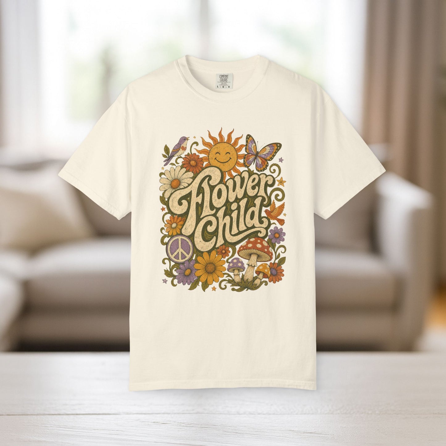 Flower Child Shirt | Retro Boho Comfort Colors Tee | 70s Hippie Graphic Tee | Mushroom Sun Flower Shirt | Peace Sign Boho T-Shirt