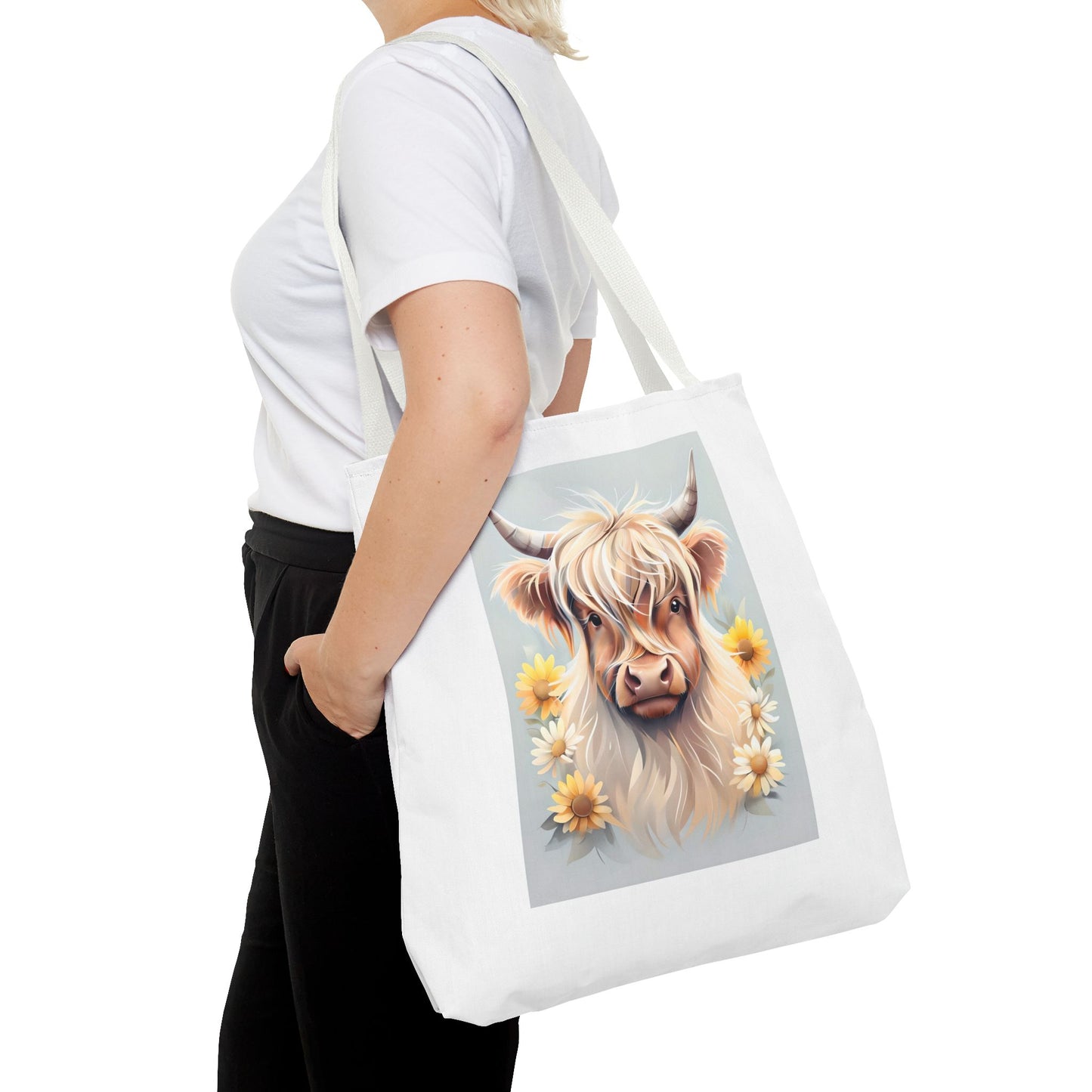 Adorable Highland Cow Tote Bag, Farmhouse Decor, Animal Lover Gift, Floral Print, Everyday Use, Easter gift