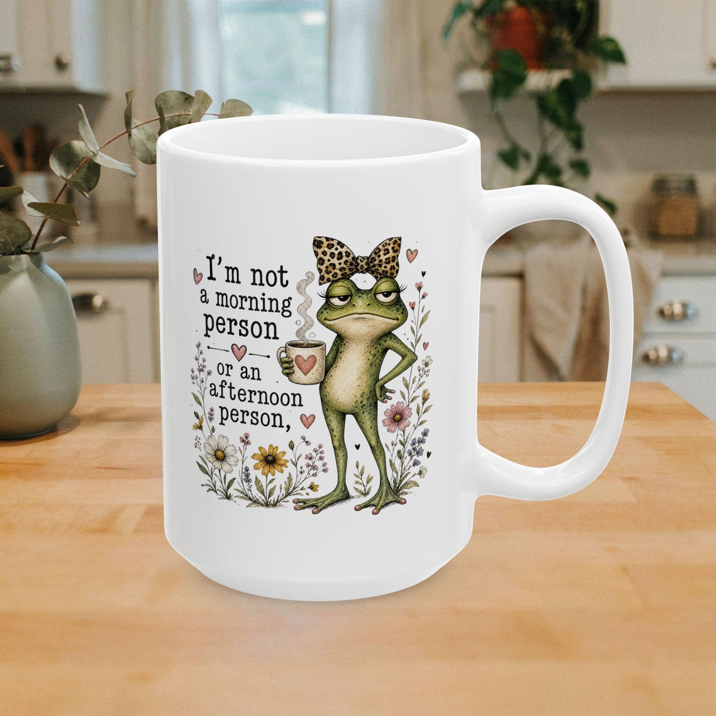 Grumpy Frog Illustration Mug | I Am Not A Morning Person Ceramic Mug