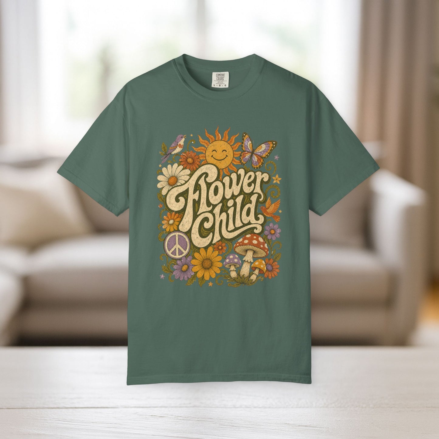 Flower Child Shirt | Retro Boho Comfort Colors Tee | 70s Hippie Graphic Tee | Mushroom Sun Flower Shirt | Peace Sign Boho T-Shirt