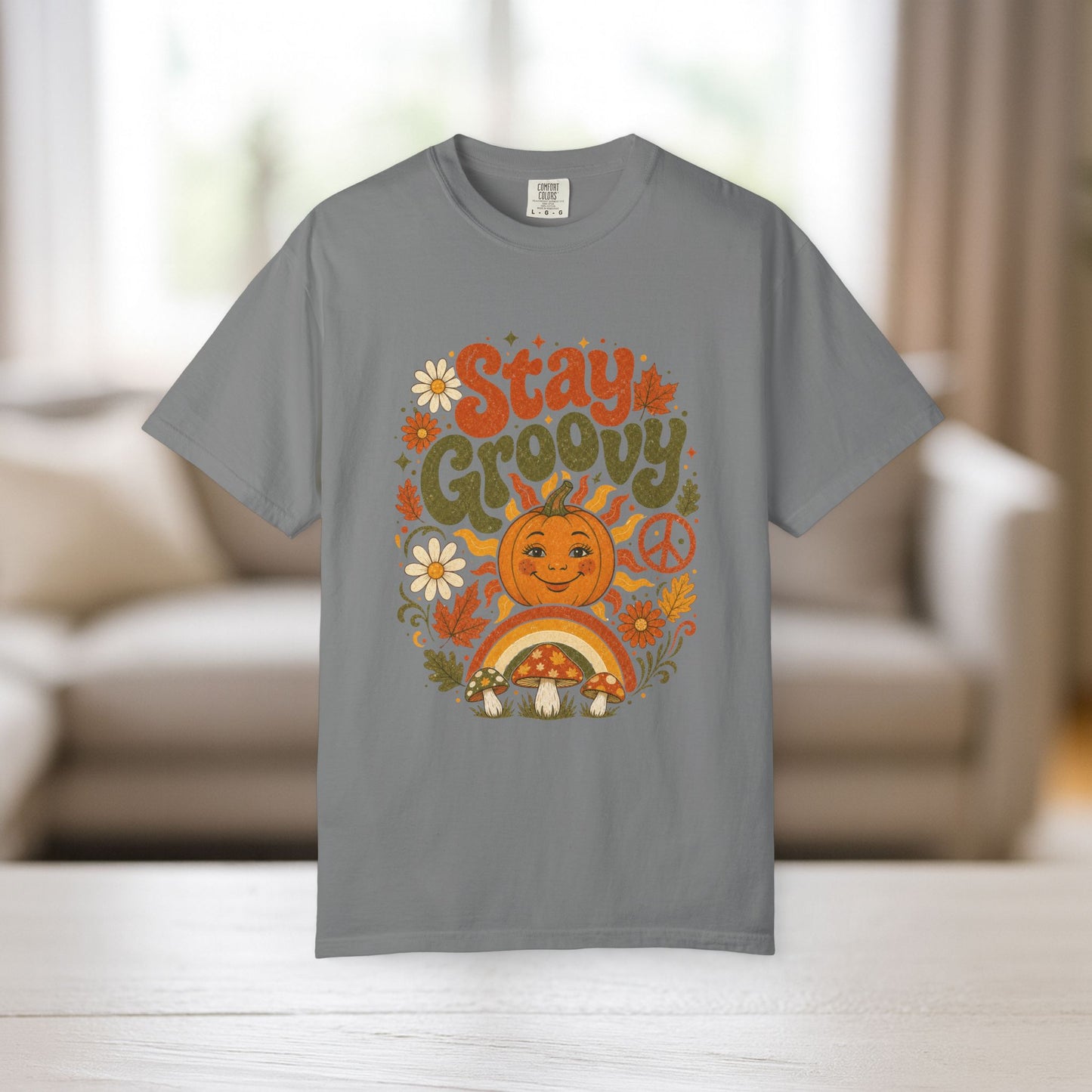 Stay Groovy Shirt | Retro Fall Comfort Colors Tee | 70s Pumpkin Graphic Tee | Boho Autumn Shirt | Groovy Fall Peace Sign T-Shirt