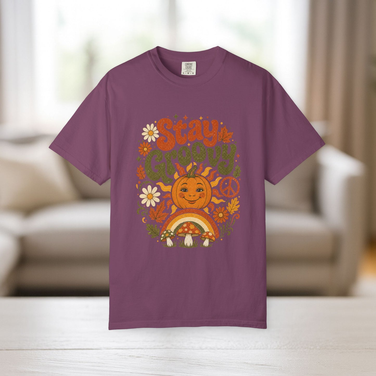 Stay Groovy Shirt | Retro Fall Comfort Colors Tee | 70s Pumpkin Graphic Tee | Boho Autumn Shirt | Groovy Fall Peace Sign T-Shirt