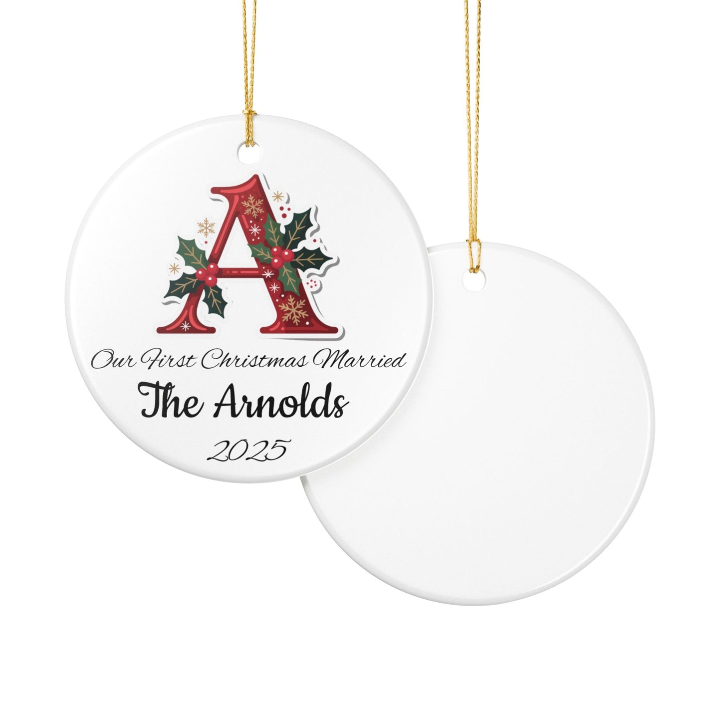 Custom Christmas Monogram Ceramic Ornament, Personalized Holiday Decoration Gift, Xmas Tree Bauble, Festive Name Initial Hanging Decor,