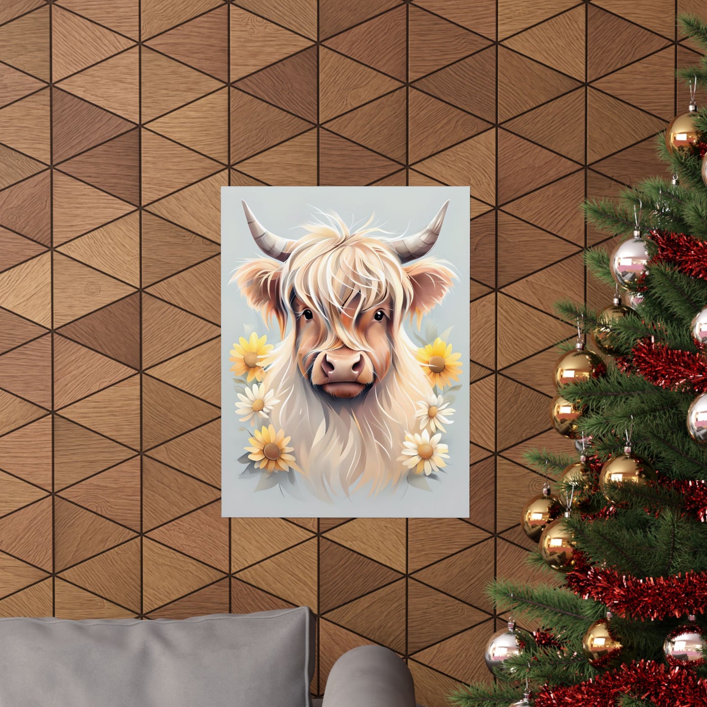 Whimsical Highland Cow Art Print, Farmhouse Wall Decor, Cute Cow Poster, Animal Lover Gift