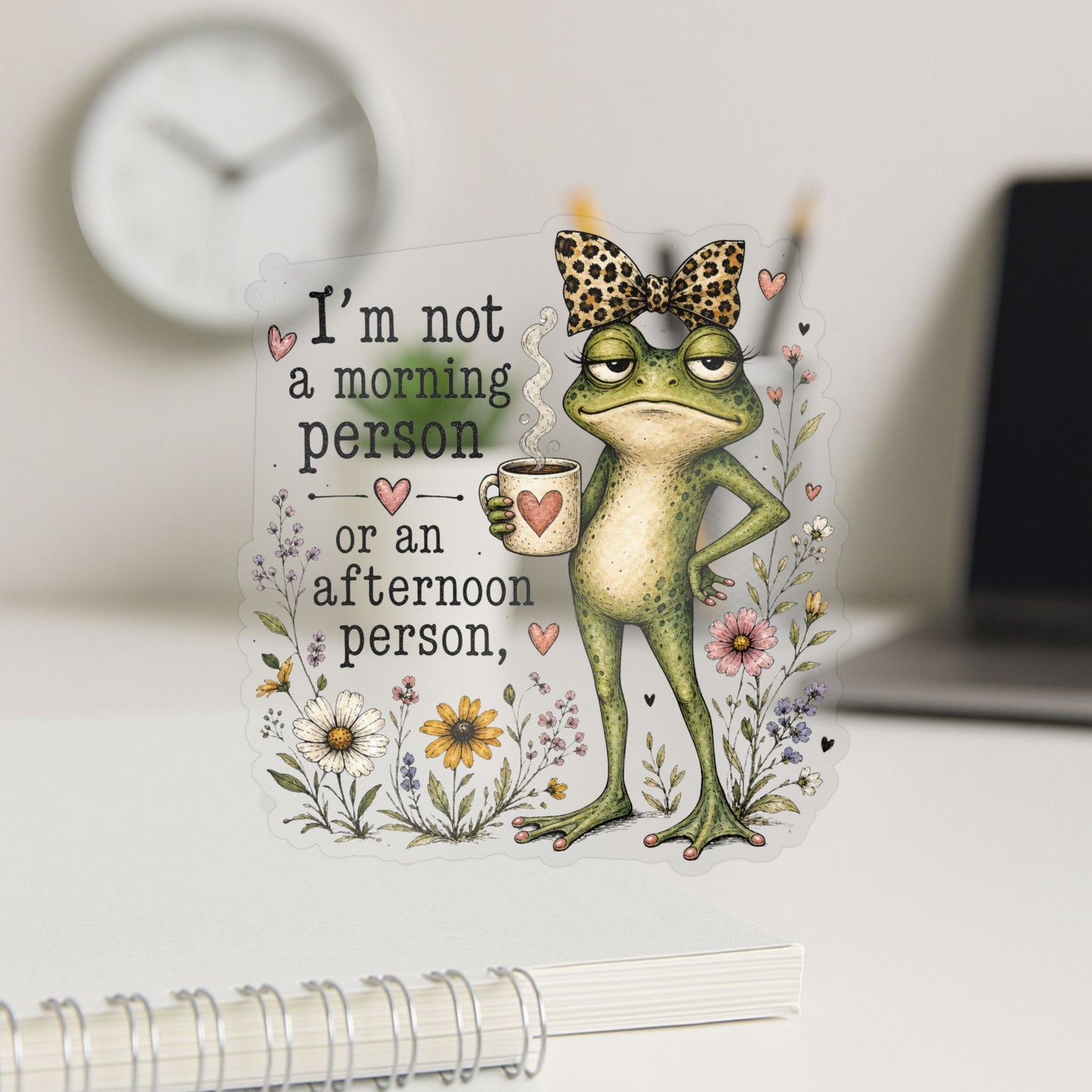 Grumpy Frog with Coffee Not a Morning Person Sticker | Kiss-Cut Vinyl Decal