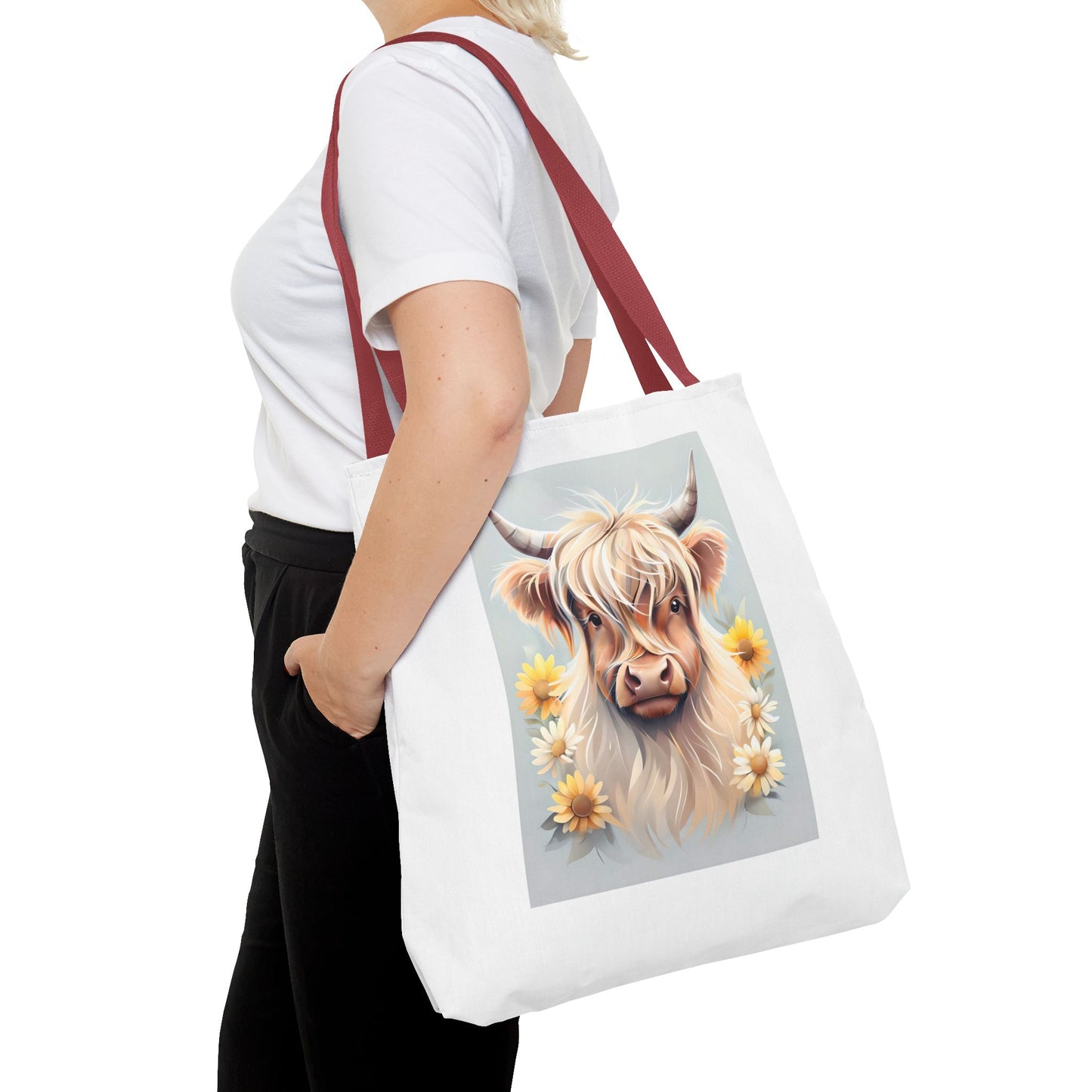 Adorable Highland Cow Tote Bag, Farmhouse Decor, Animal Lover Gift, Floral Print, Everyday Use, Easter gift