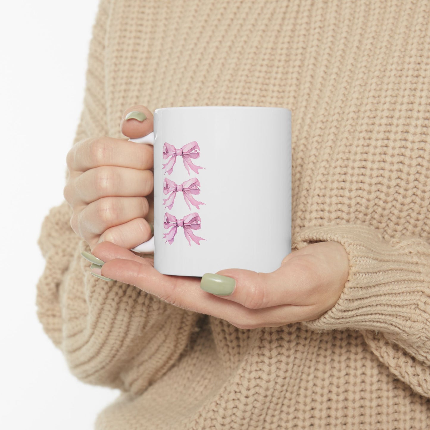 Charming Pink Triple Ribbon Ceramic Mug, Perfect Gift for Breast Cancer Awareness, Tea Lovers, Coffee Enthusiasts, Holiday, Self-Care