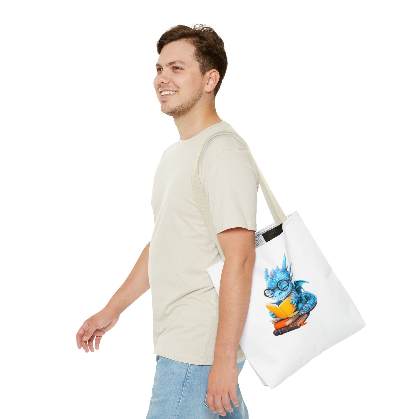 Cute Dragon Reading Tote Bag, Book Lover Gift, Fantasy Art Tote, Dragon Enthusiast, Whimsical Bag for Everyday Use