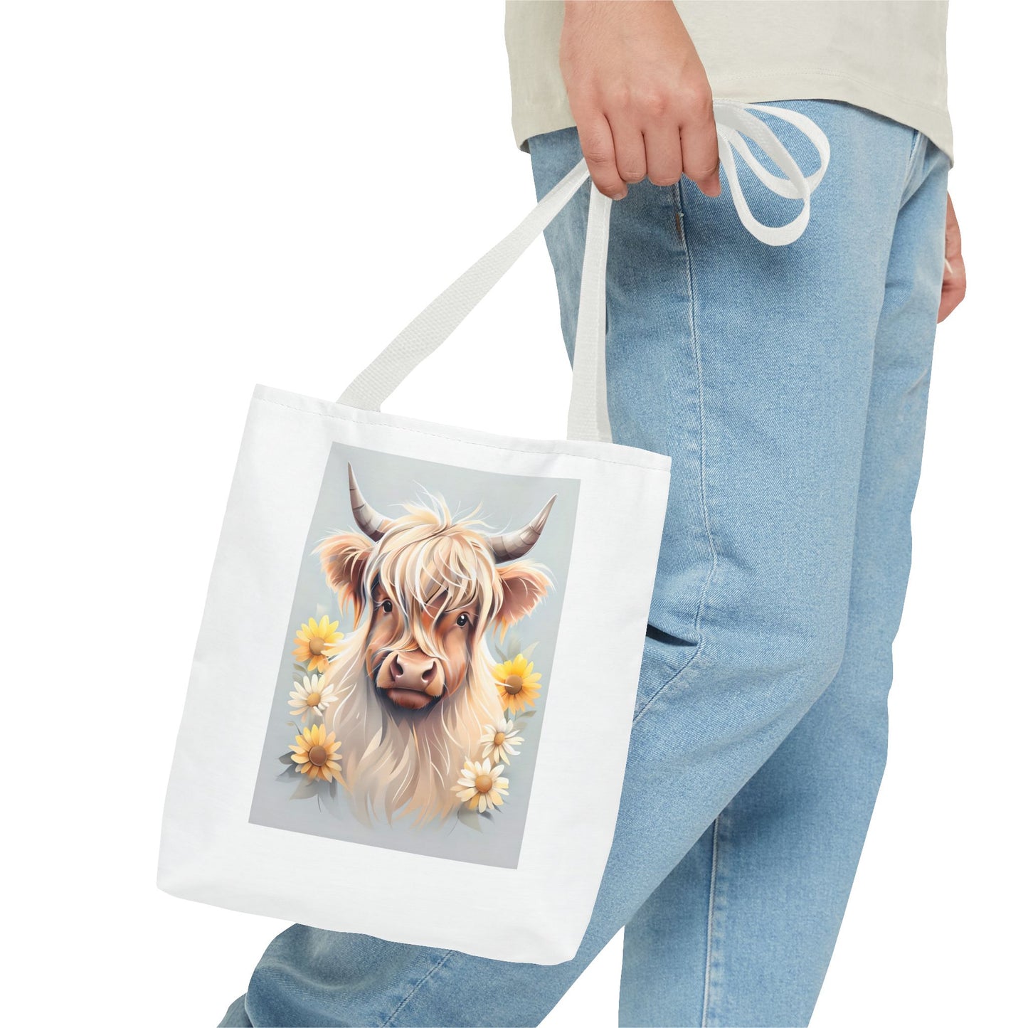 Adorable Highland Cow Tote Bag, Farmhouse Decor, Animal Lover Gift, Floral Print, Everyday Use, Easter gift