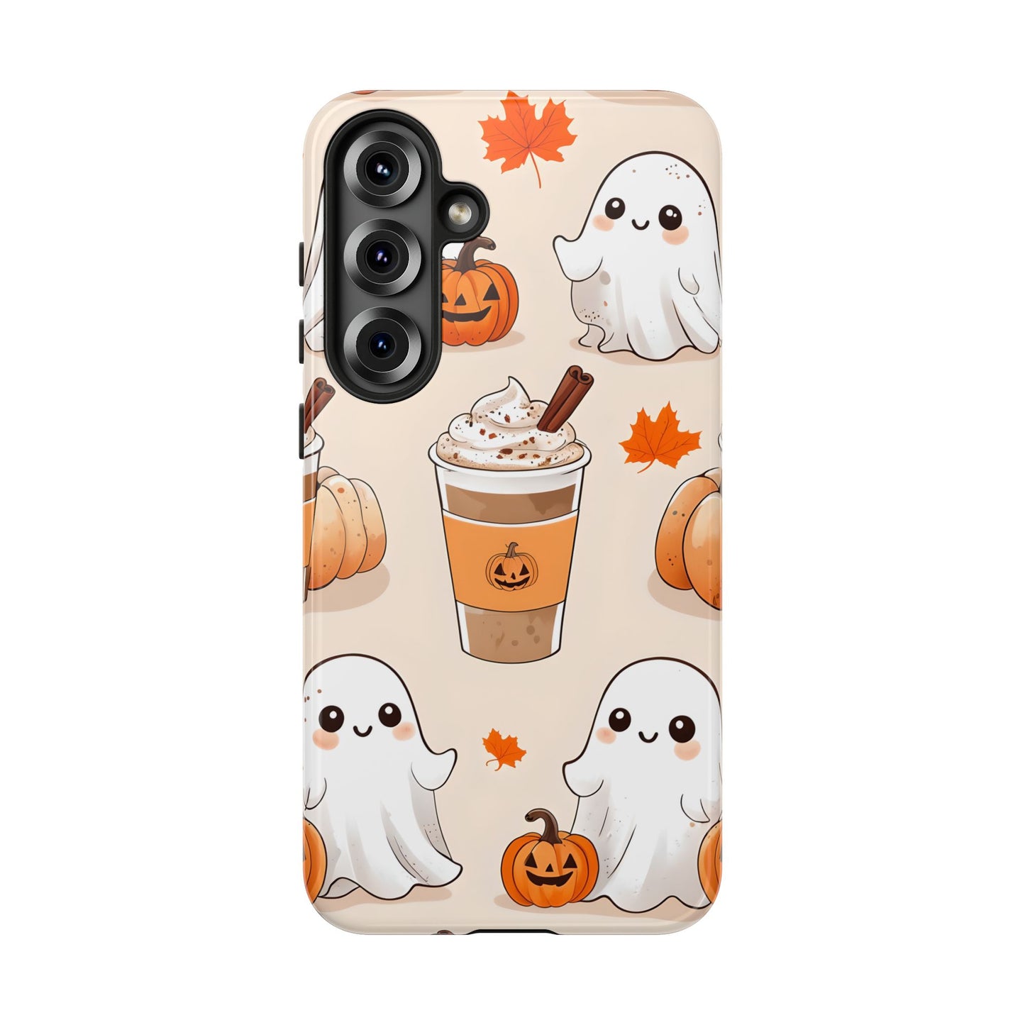 Kawaii Ghost Phone Case, Halloween Coffee Case, Pumpkin Spice iPhone Cover, Cute Fall Phone Grip, Spooky Season Aesthetic