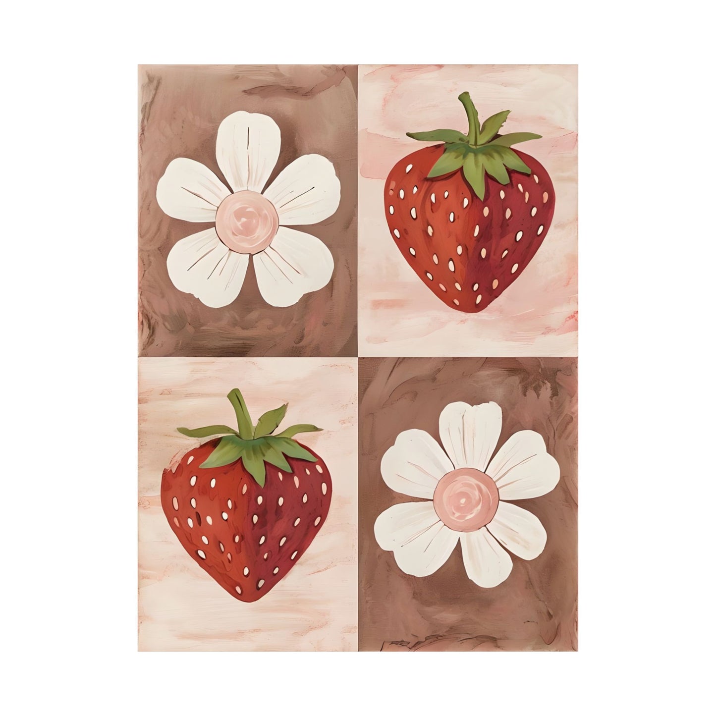 Strawberry & Floral Art Print, Matte Vertical Posters for Kitchen Decor, Farmhouse Wall Art, Gift for Garden Lovers, Boho Aesthetic