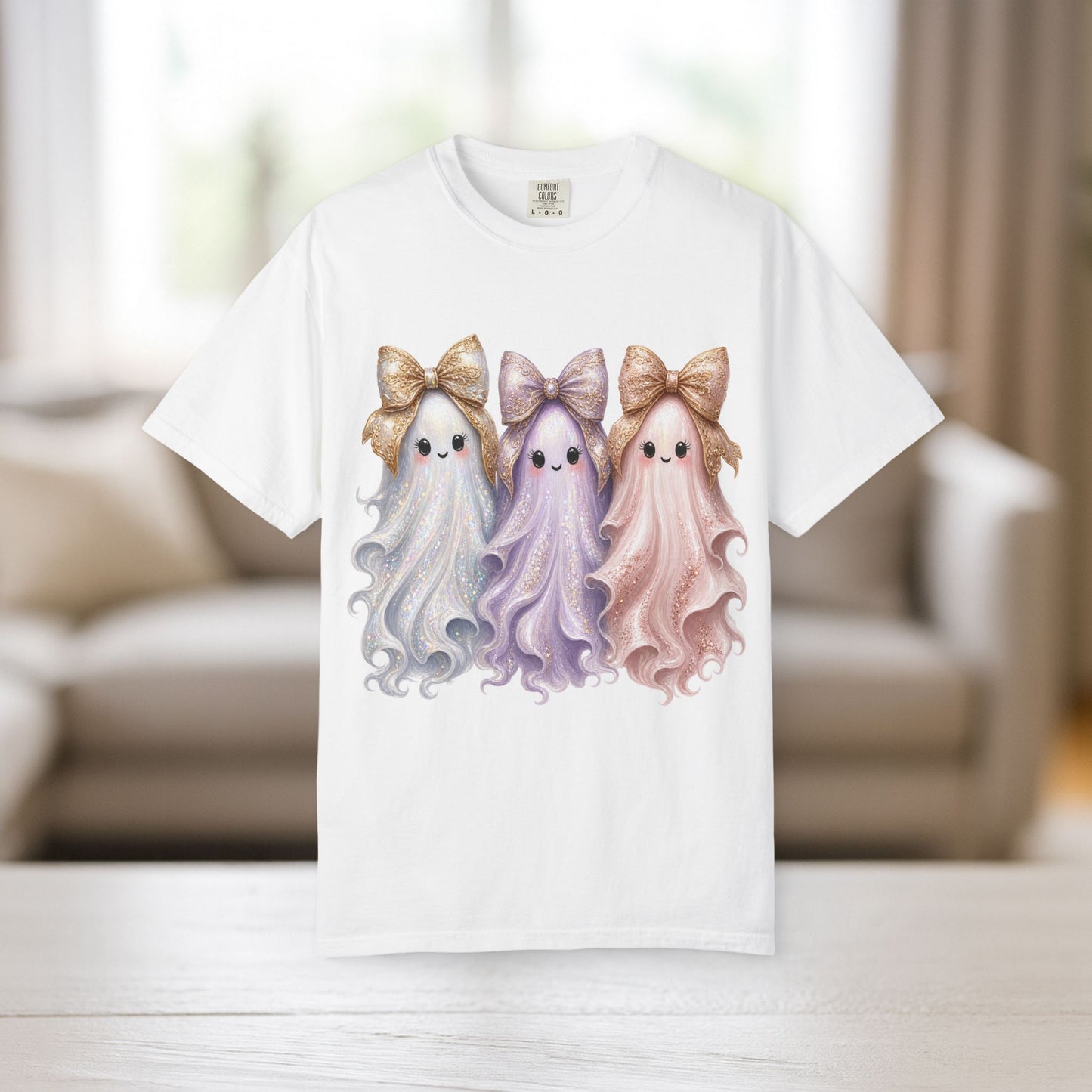 Cute Ghost Shirt with Bows, Comfort Colors Pastel Halloween Tee, Too Cute to Spook