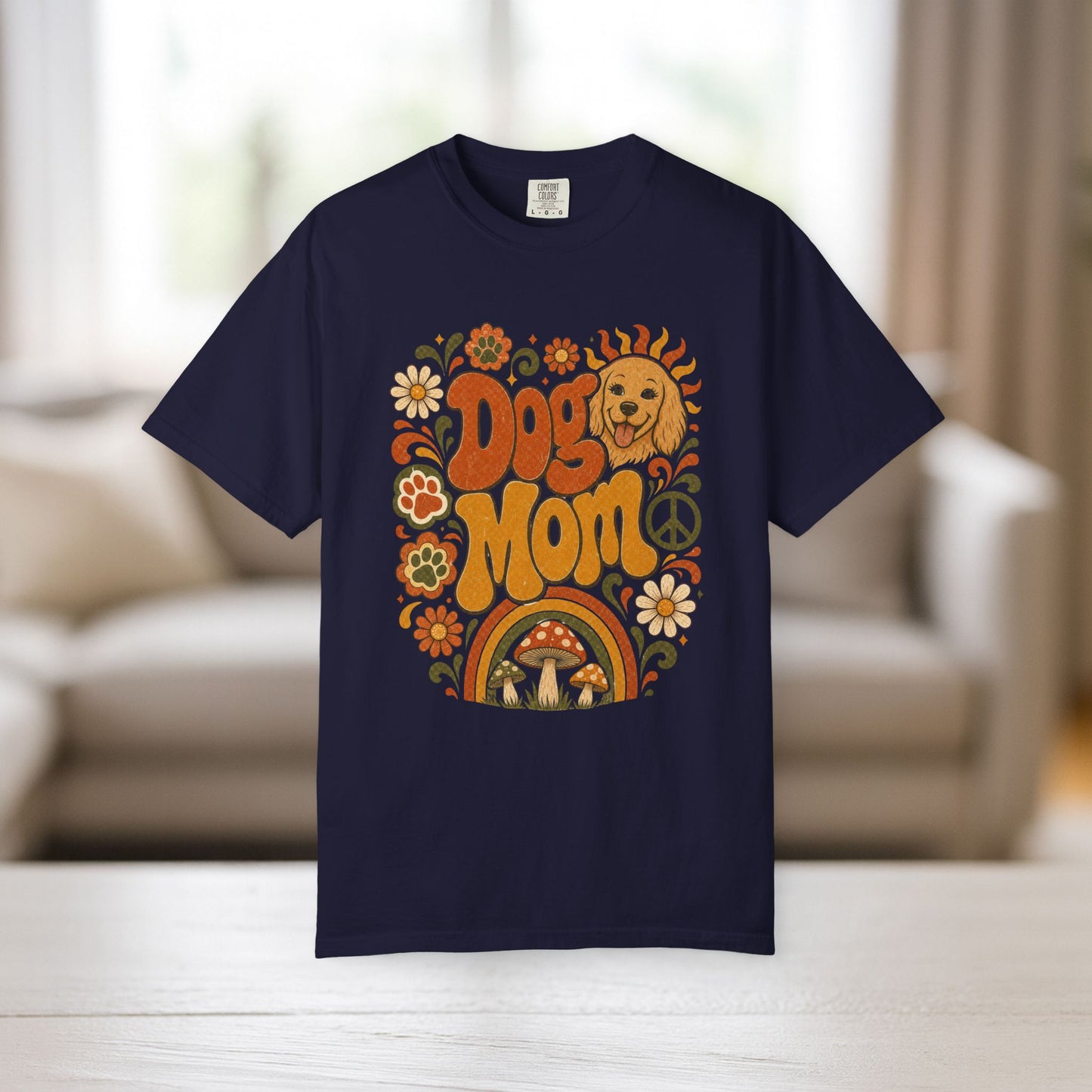 Dog Mom Shirt | Retro Boho Comfort Colors Tee | Groovy Dog Lover Graphic Tee | Golden Retriever Shirt | Dog Mom Gift T-Shirt