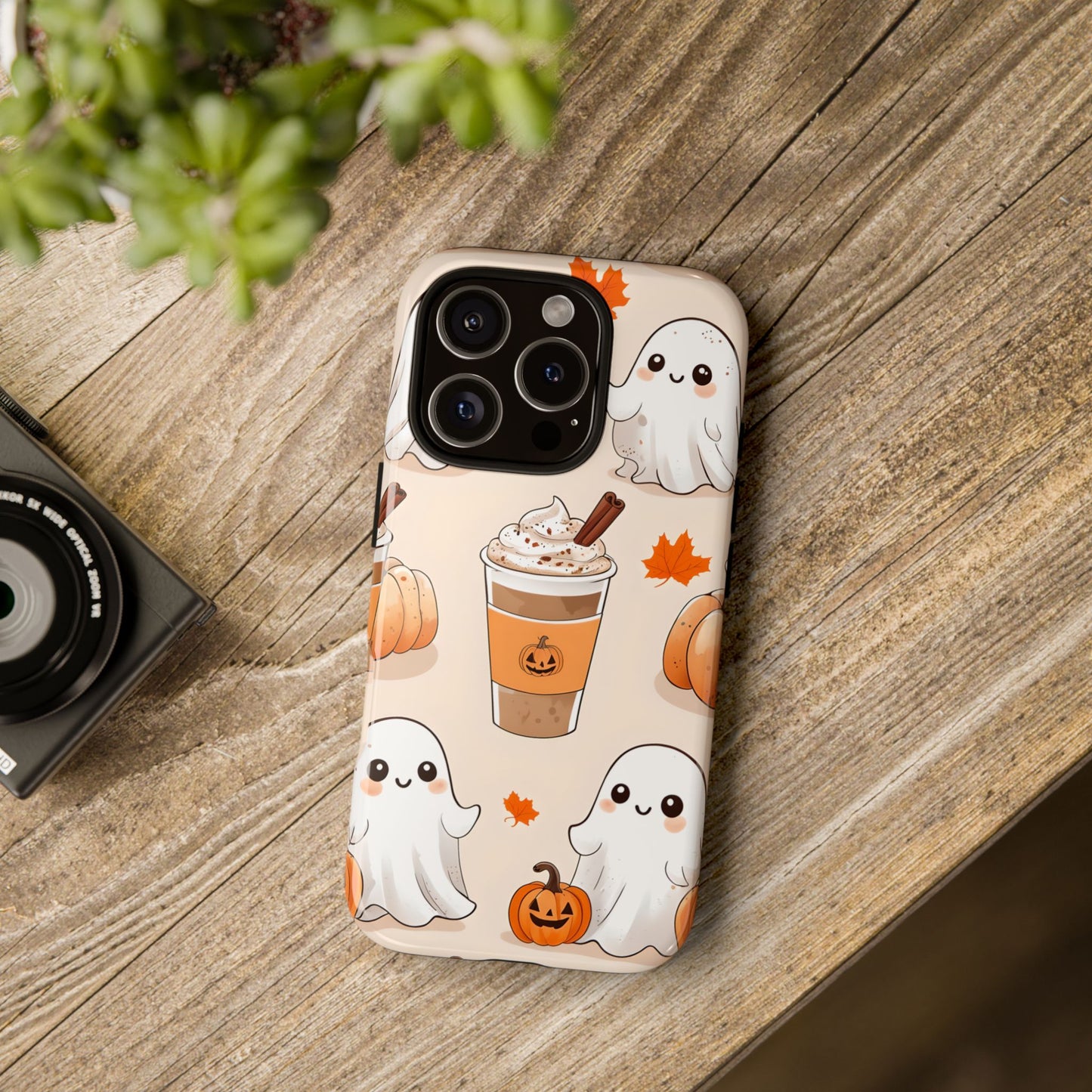 Kawaii Ghost Phone Case, Halloween Coffee Case, Pumpkin Spice iPhone Cover, Cute Fall Phone Grip, Spooky Season Aesthetic
