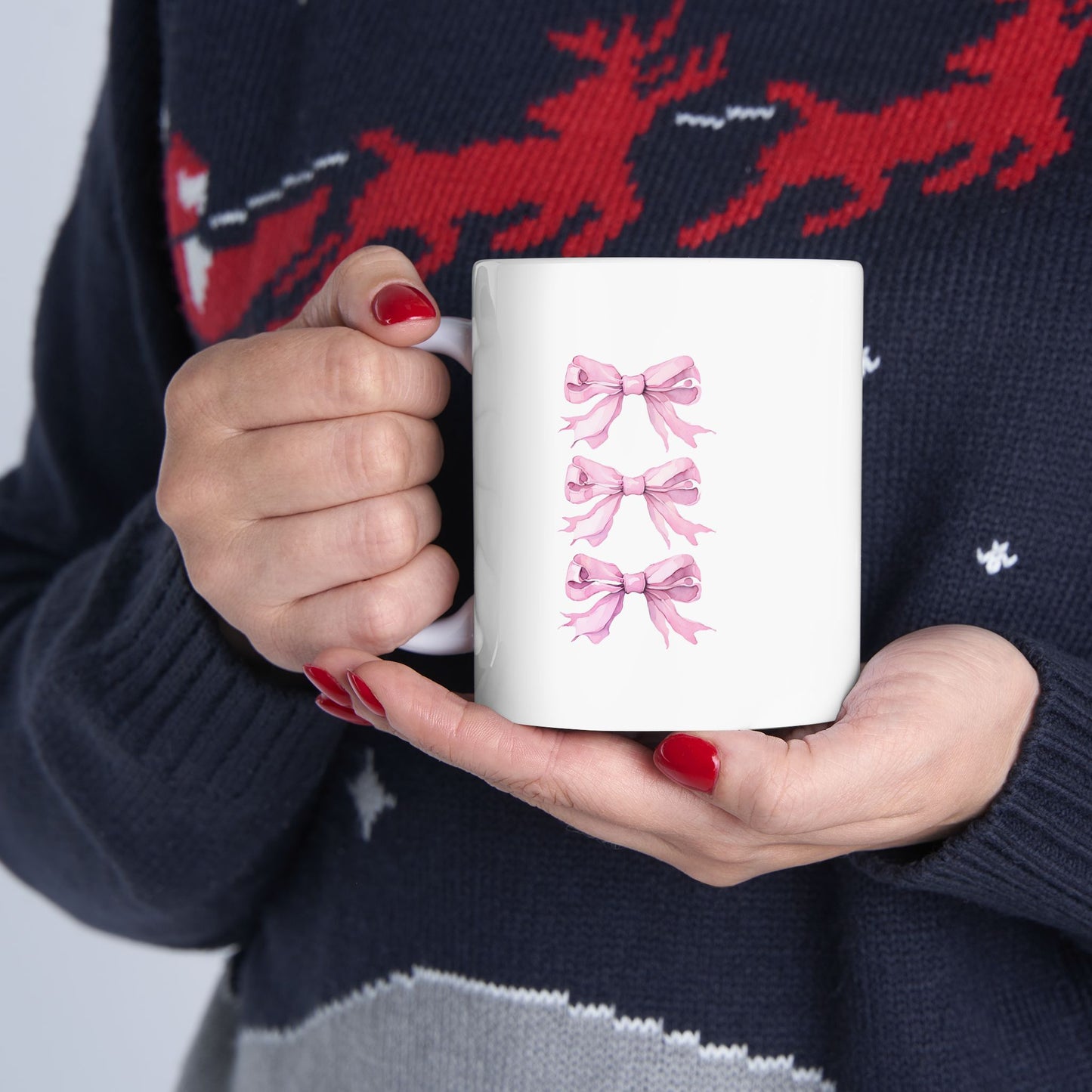 Charming Pink Triple Ribbon Ceramic Mug, Perfect Gift for Breast Cancer Awareness, Tea Lovers, Coffee Enthusiasts, Holiday, Self-Care