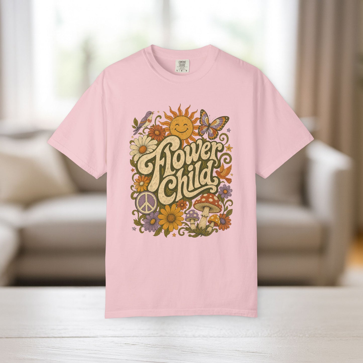 Flower Child Shirt | Retro Boho Comfort Colors Tee | 70s Hippie Graphic Tee | Mushroom Sun Flower Shirt | Peace Sign Boho T-Shirt