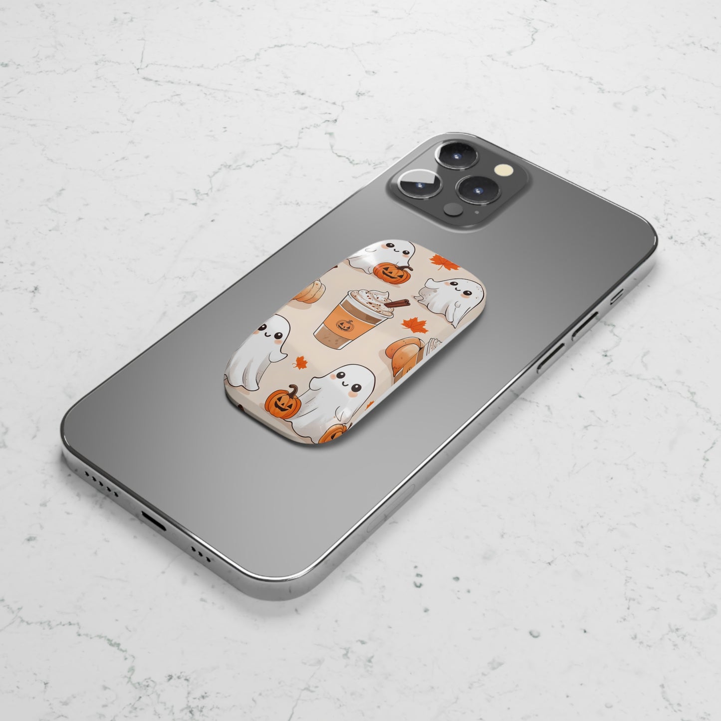 Autumn ghost phone grip, Cute pumpkin phone grip, Fall ghost phone accessory, Halloween phone grip, Spooky cute phone stand