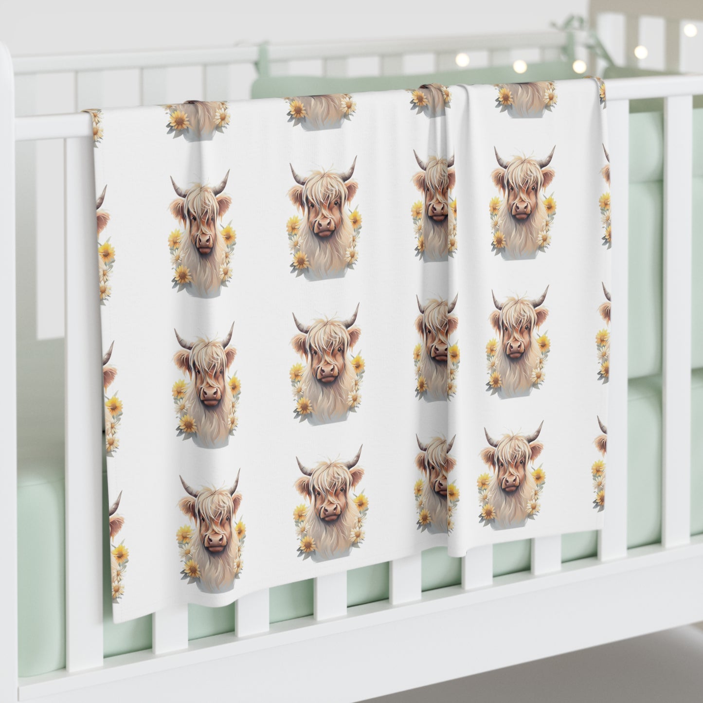 Floral Highland Cow Baby Swaddle Blanket, Cozy Newborn Wrap, Floral Nursery Blanket, Baby Shower Gift, Cute Baby Swaddle