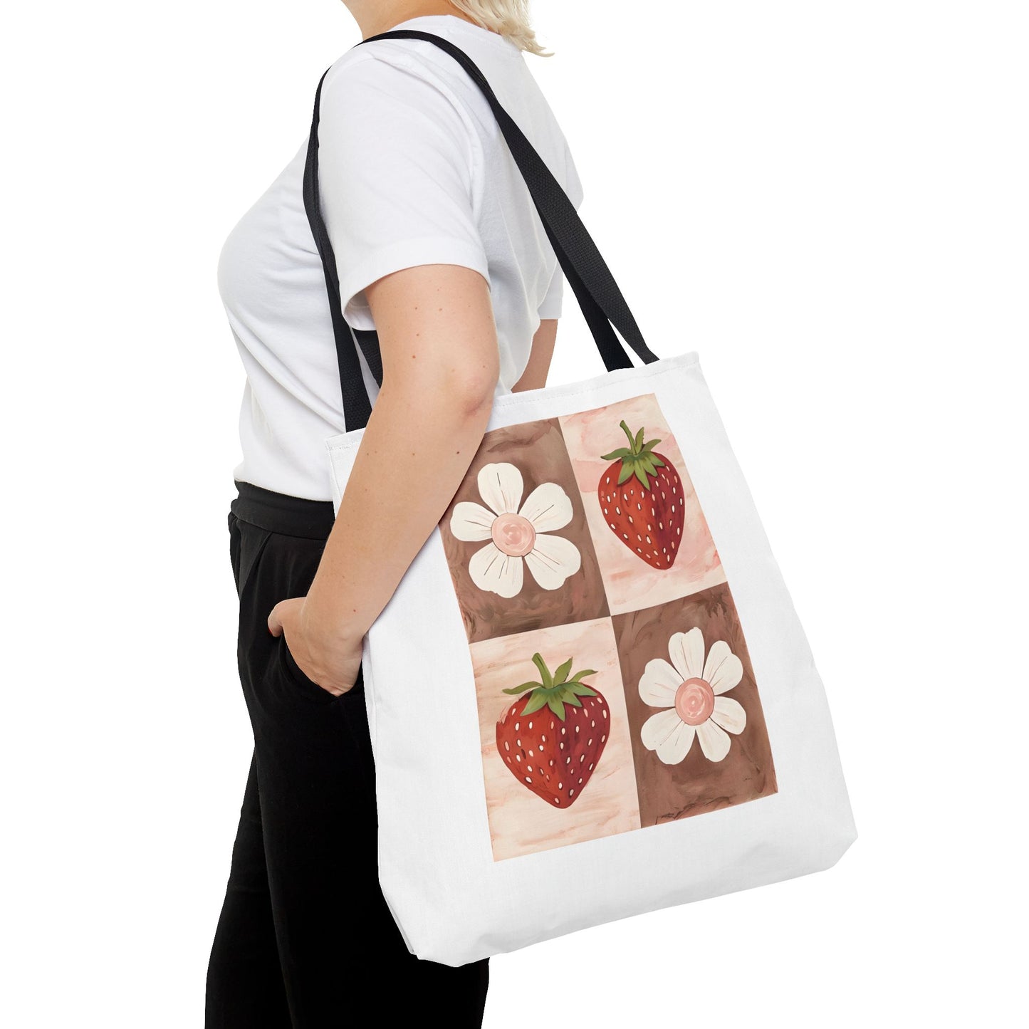 Strawberry Floral Tote Bag, Perfect for Spring, Eco-Friendly Shopping, Farmers Market, Gifts for Her, Cute Weekend Bag