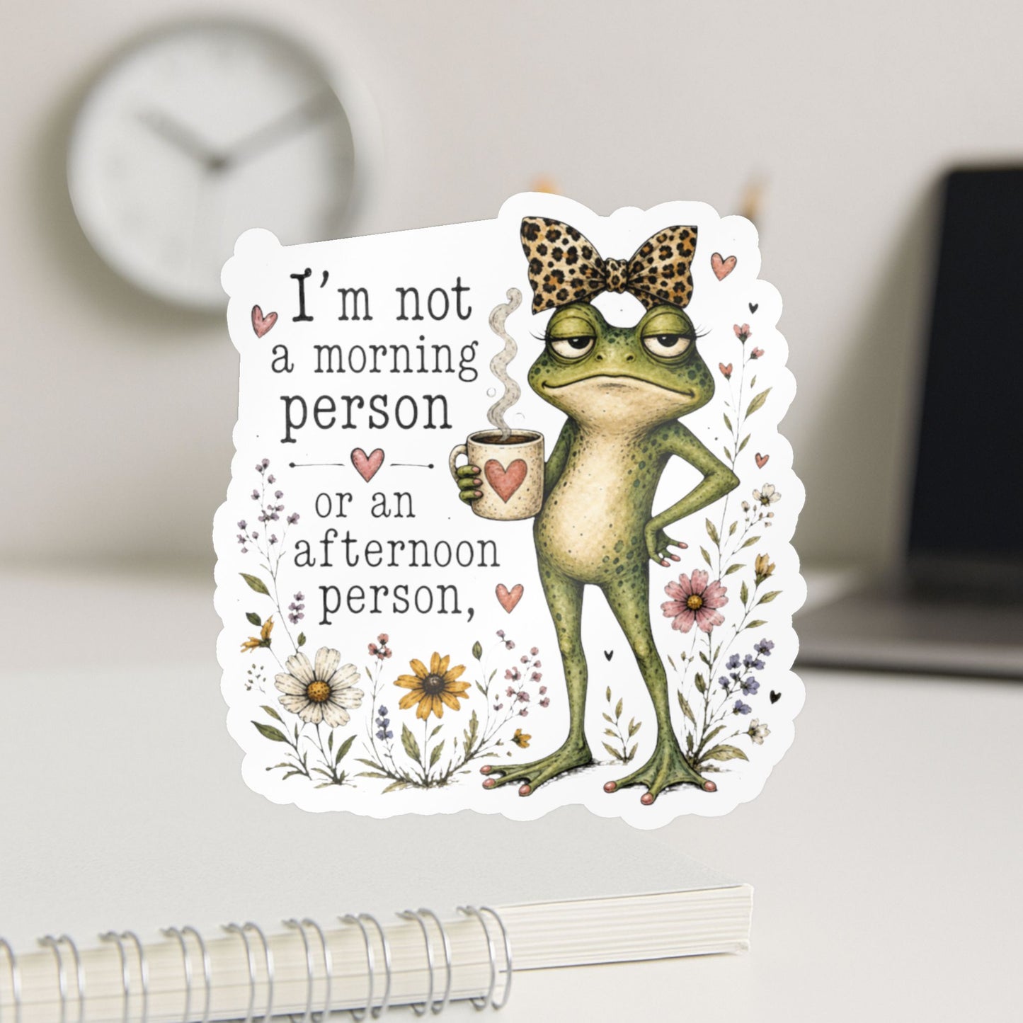 Grumpy Frog with Coffee Not a Morning Person Sticker | Kiss-Cut Vinyl Decal