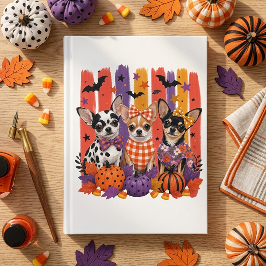 Halloween Chihuahuas Hardcover Journal | Pumpkin, Bats, Fall Pattern