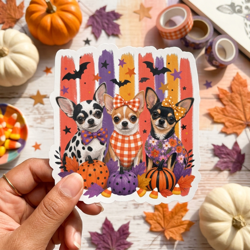 Three Chihuahua Dogs Halloween sticker | Kiss-Cut Vinyl Decal