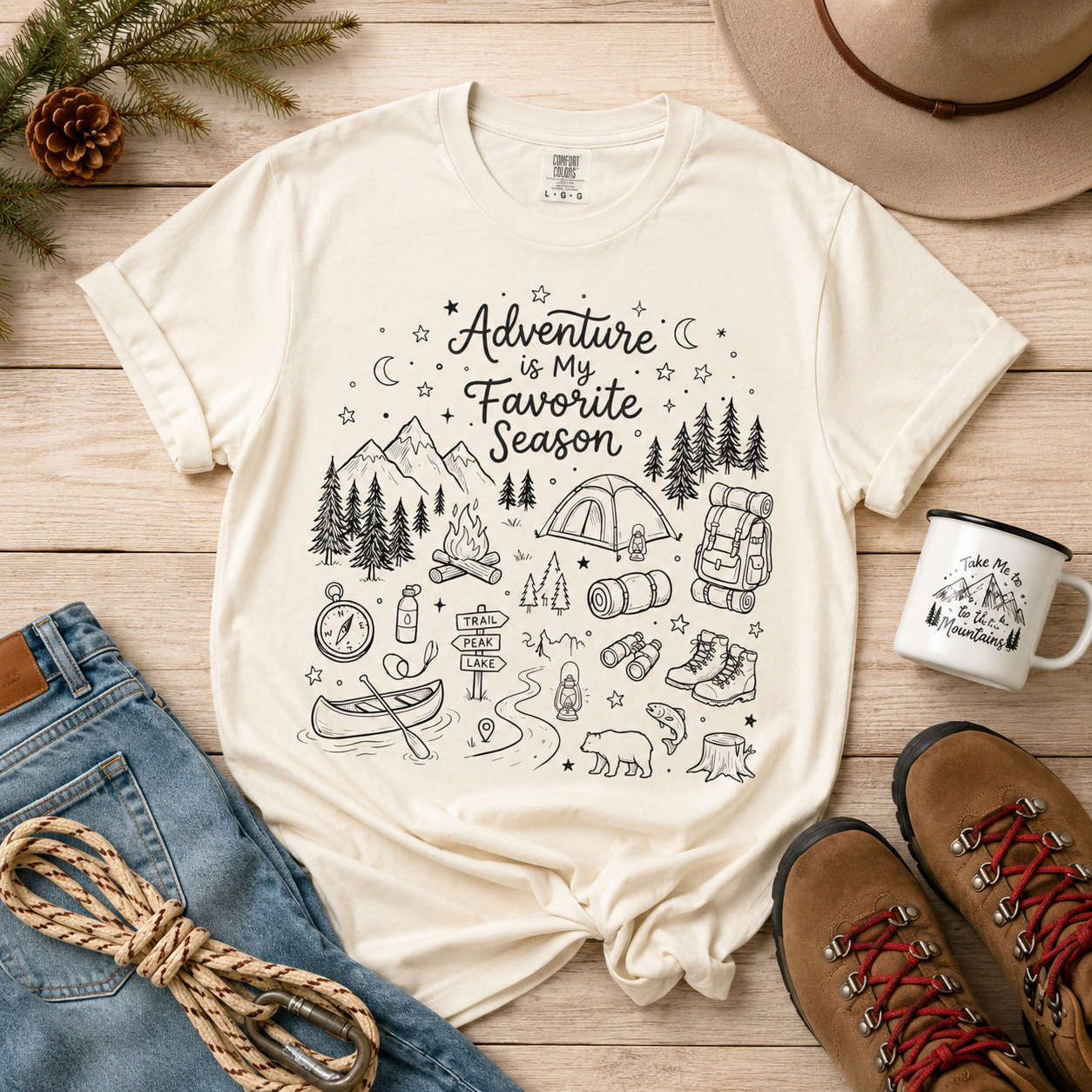 Adventure Shirt, Outdoorsy Graphic Tee, Camping Hiking Shirt, Blue Jean Comfort Colors Tee, Nature Lover Gift