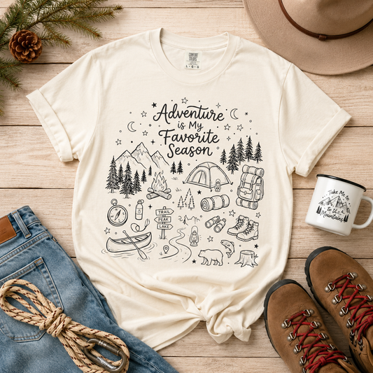 Adventure Shirt, Outdoorsy Graphic Tee, Camping Hiking Shirt, Blue Jean Comfort Colors Tee, Nature Lover Gift
