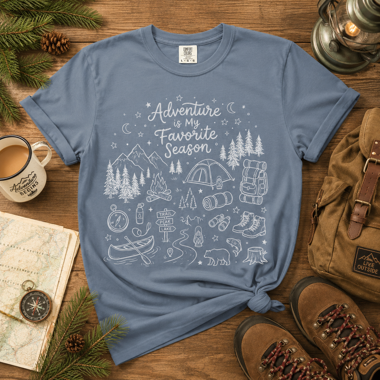 Adventure Shirt, Outdoorsy Graphic Tee, Camping Hiking Shirt, Blue Jean Comfort Colors Tee, Nature Lover Gift
