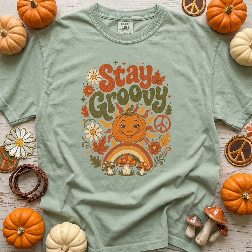 Stay Groovy Shirt | Retro Fall Comfort Colors Tee | 70s Pumpkin Graphic Tee | Boho Autumn Shirt | Groovy Fall Peace Sign T-Shirt
