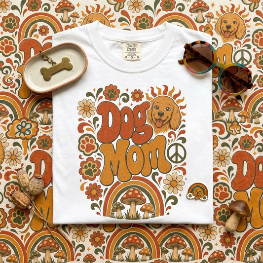 Dog Mom Shirt | Retro Boho Comfort Colors Tee | Groovy Dog Lover Graphic Tee | Golden Retriever Shirt | Dog Mom Gift T-Shirt