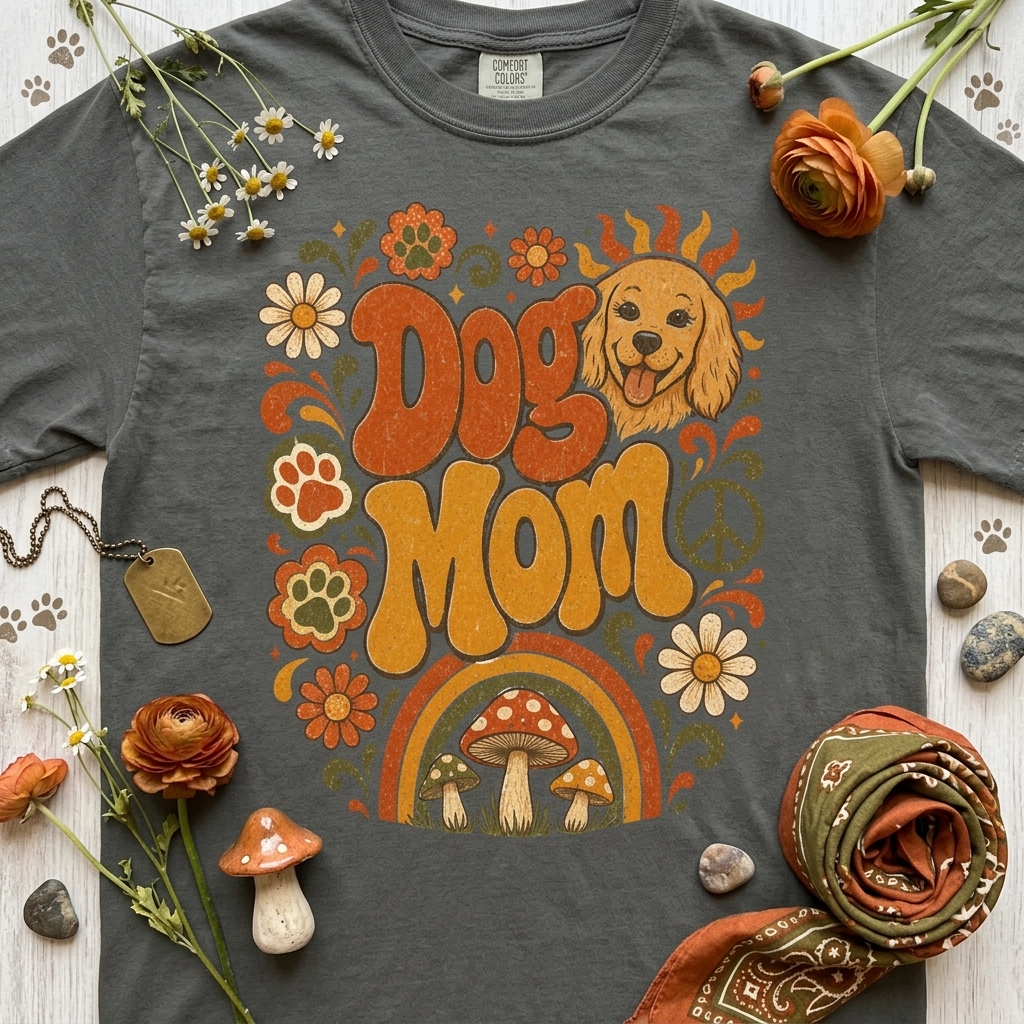 Dog Mom Shirt | Retro Boho Comfort Colors Tee | Groovy Dog Lover Graphic Tee | Golden Retriever Shirt | Dog Mom Gift T-Shirt
