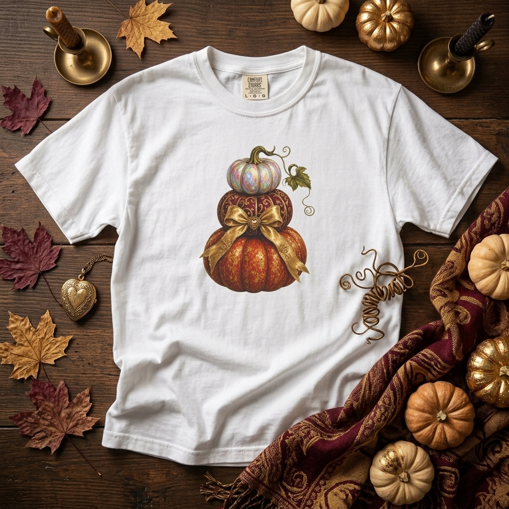 Stacked Pumpkin Shirt, Elegant Fall Comfort Colors Tee, Bow Pumpkin Autumn Gift
