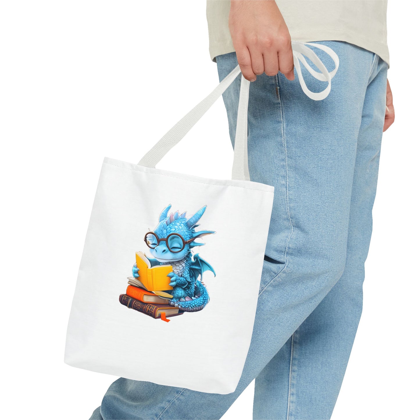 Cute Dragon Reading Tote Bag, Book Lover Gift, Fantasy Art Tote, Dragon Enthusiast, Whimsical Bag for Everyday Use