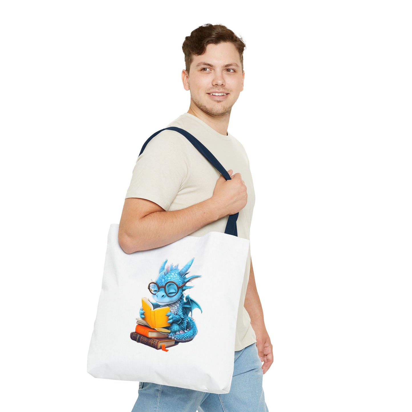 Cute Dragon Reading Tote Bag, Book Lover Gift, Fantasy Art Tote, Dragon Enthusiast, Whimsical Bag for Everyday Use