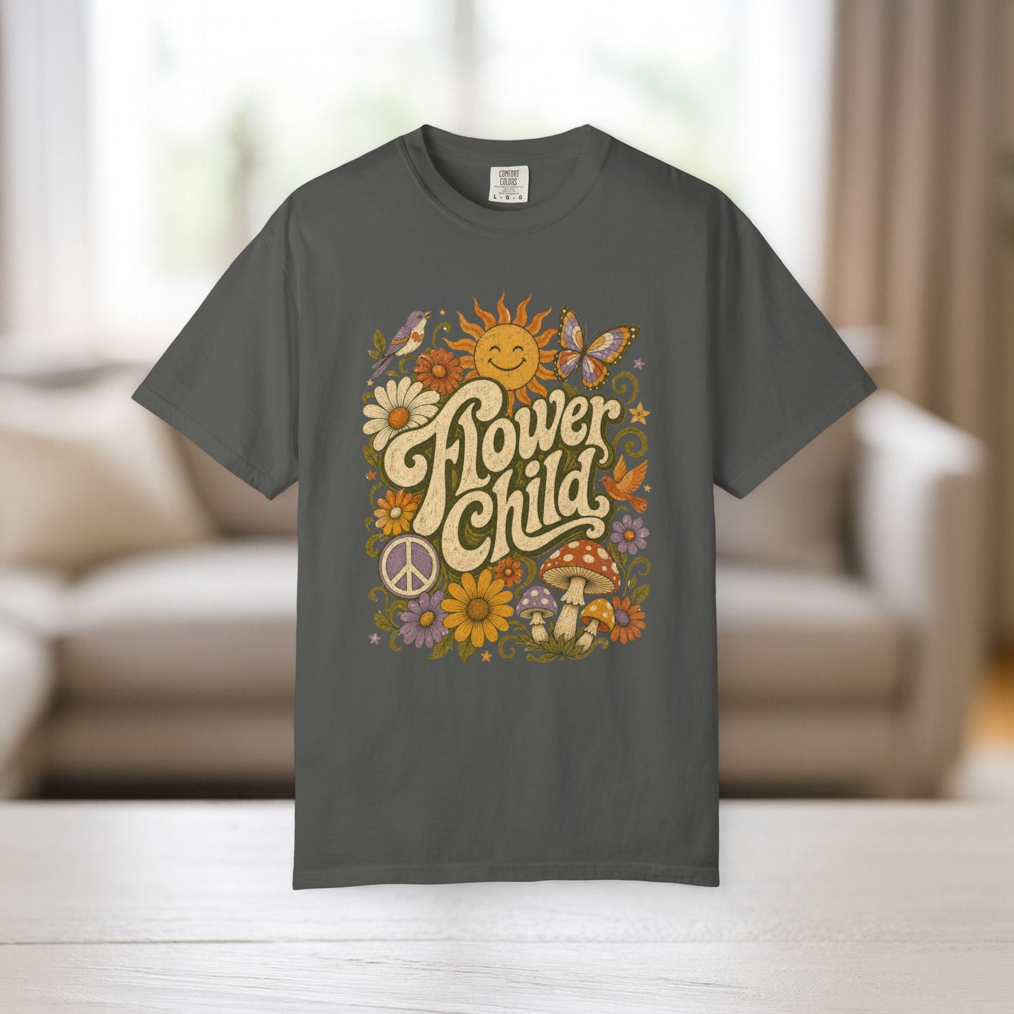 Flower Child Shirt | Retro Boho Comfort Colors Tee | 70s Hippie Graphic Tee | Mushroom Sun Flower Shirt | Peace Sign Boho T-Shirt