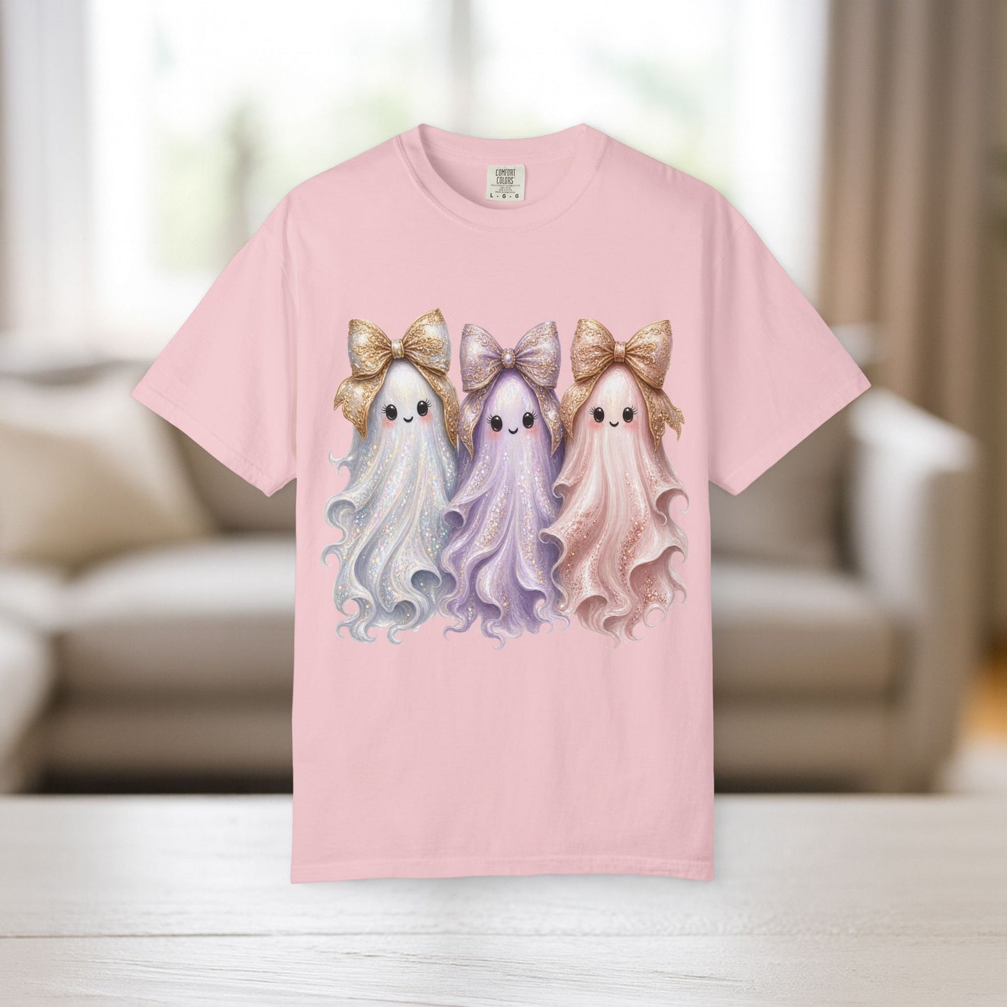 Cute Ghost Shirt with Bows, Comfort Colors Pastel Halloween Tee, Too Cute to Spook