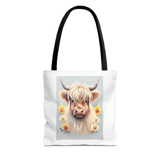 Adorable Highland Cow Tote Bag, Farmhouse Decor, Animal Lover Gift, Floral Print, Everyday Use, Easter gift
