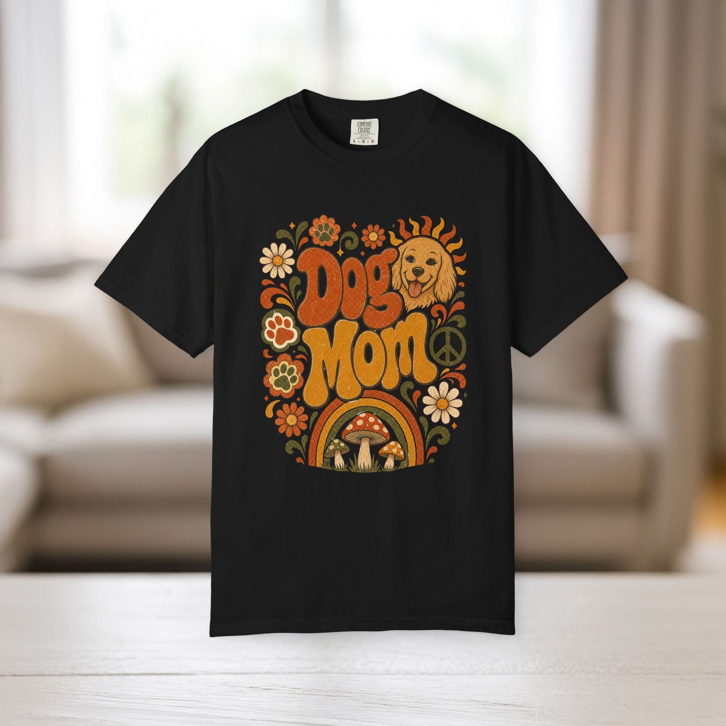 Dog Mom Shirt | Retro Boho Comfort Colors Tee | Groovy Dog Lover Graphic Tee | Golden Retriever Shirt | Dog Mom Gift T-Shirt