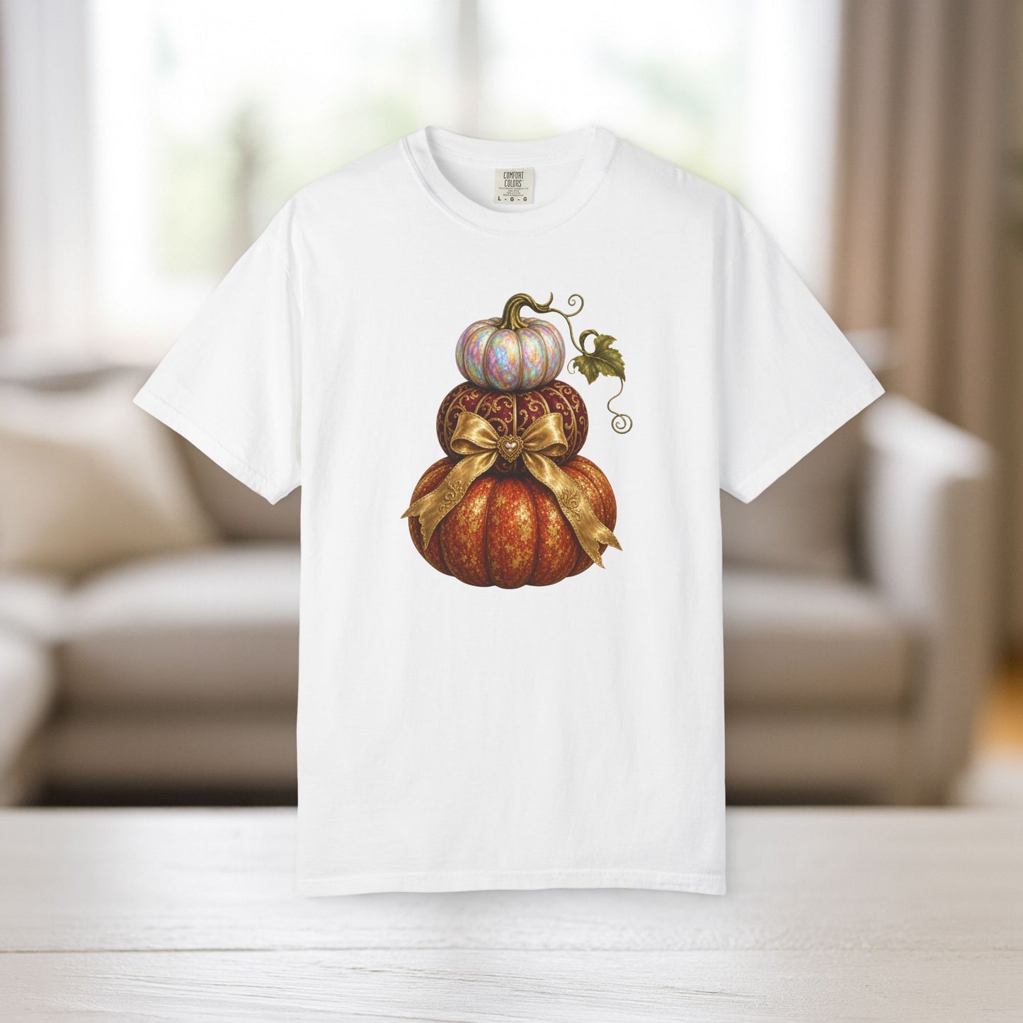 Stacked Pumpkin Shirt, Elegant Fall Comfort Colors Tee, Bow Pumpkin Autumn Gift