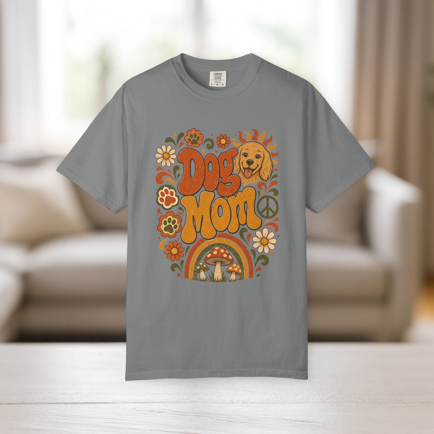 Dog Mom Shirt | Retro Boho Comfort Colors Tee | Groovy Dog Lover Graphic Tee | Golden Retriever Shirt | Dog Mom Gift T-Shirt