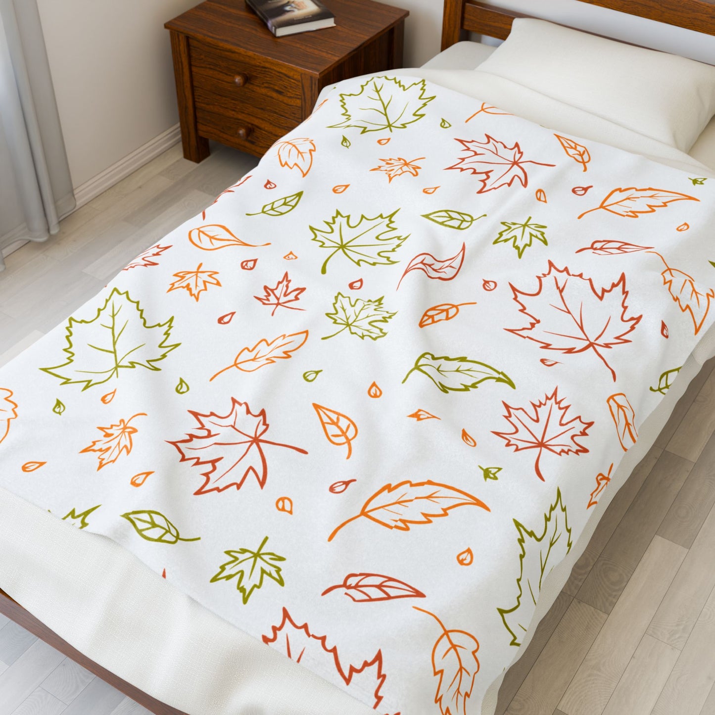 Fall Leaf Plush Blanket, Autumn Throw Blanket, Velveteen Cozy Blanket, Soft Fall Decor, Leaf Pattern Couch Blanket, 3 Sizes Available