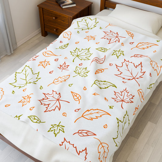 Fall Leaf Plush Blanket, Autumn Throw Blanket, Velveteen Cozy Blanket, Soft Fall Decor, Leaf Pattern Couch Blanket, 3 Sizes Available