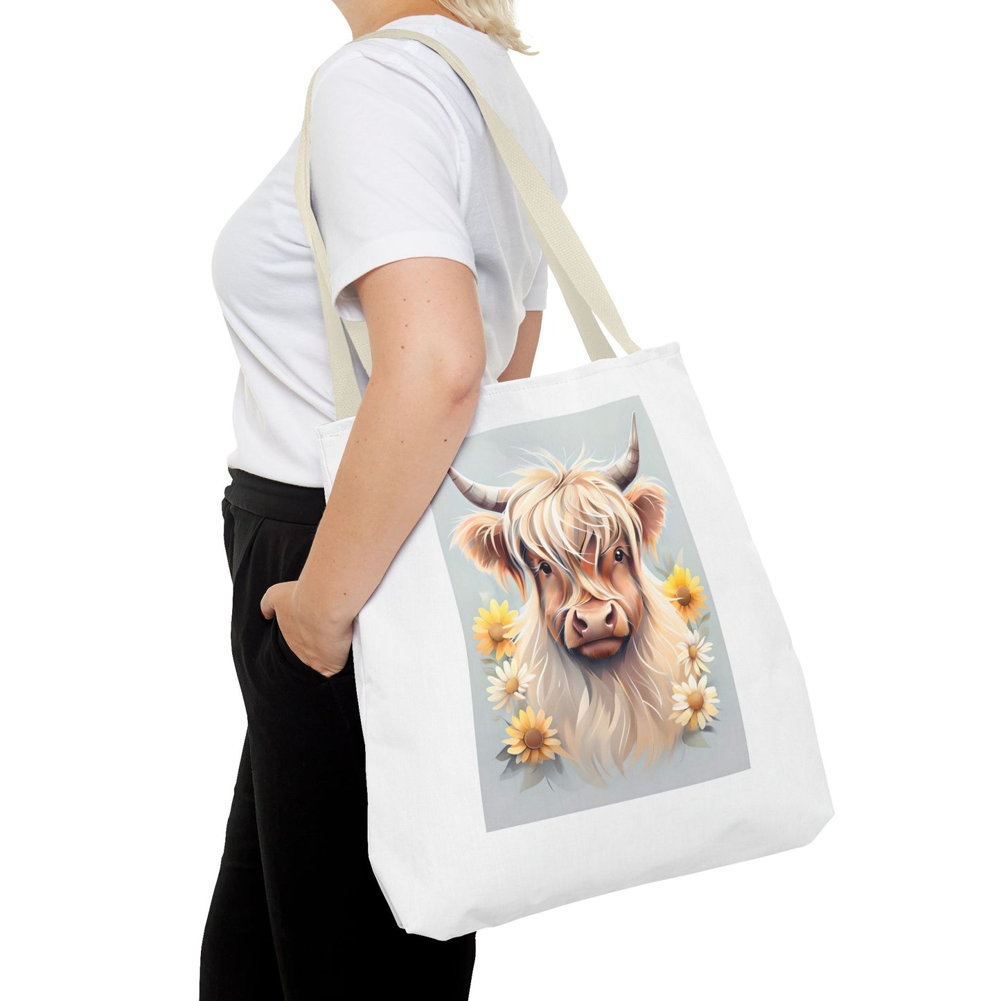 Adorable Highland Cow Tote Bag, Farmhouse Decor, Animal Lover Gift, Floral Print, Everyday Use, Easter gift