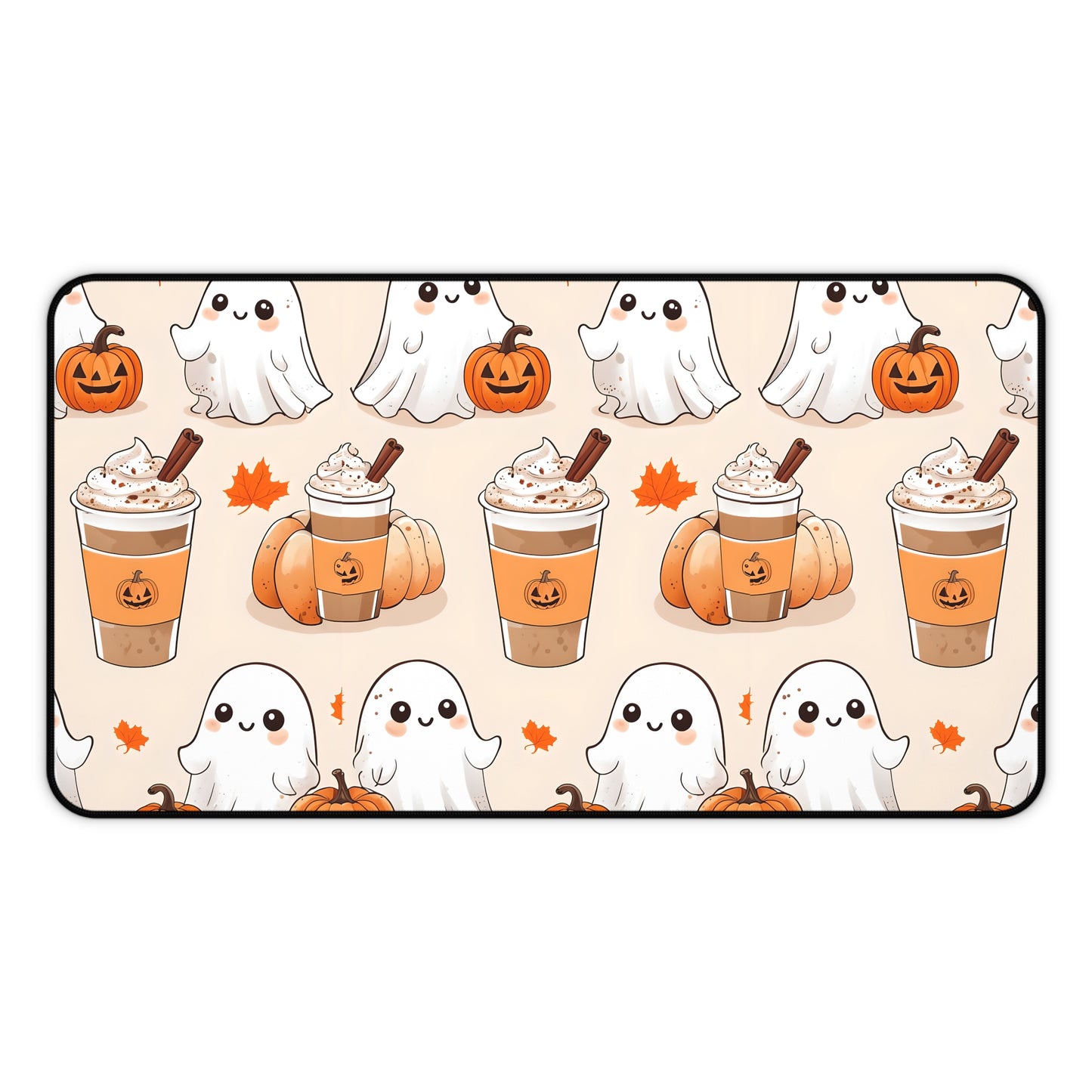 Ghost pumpkin coffee desk mat, cute fall Halloween desk pad, kawaii ghost gaming mat, autumn pumpkin mouse pad