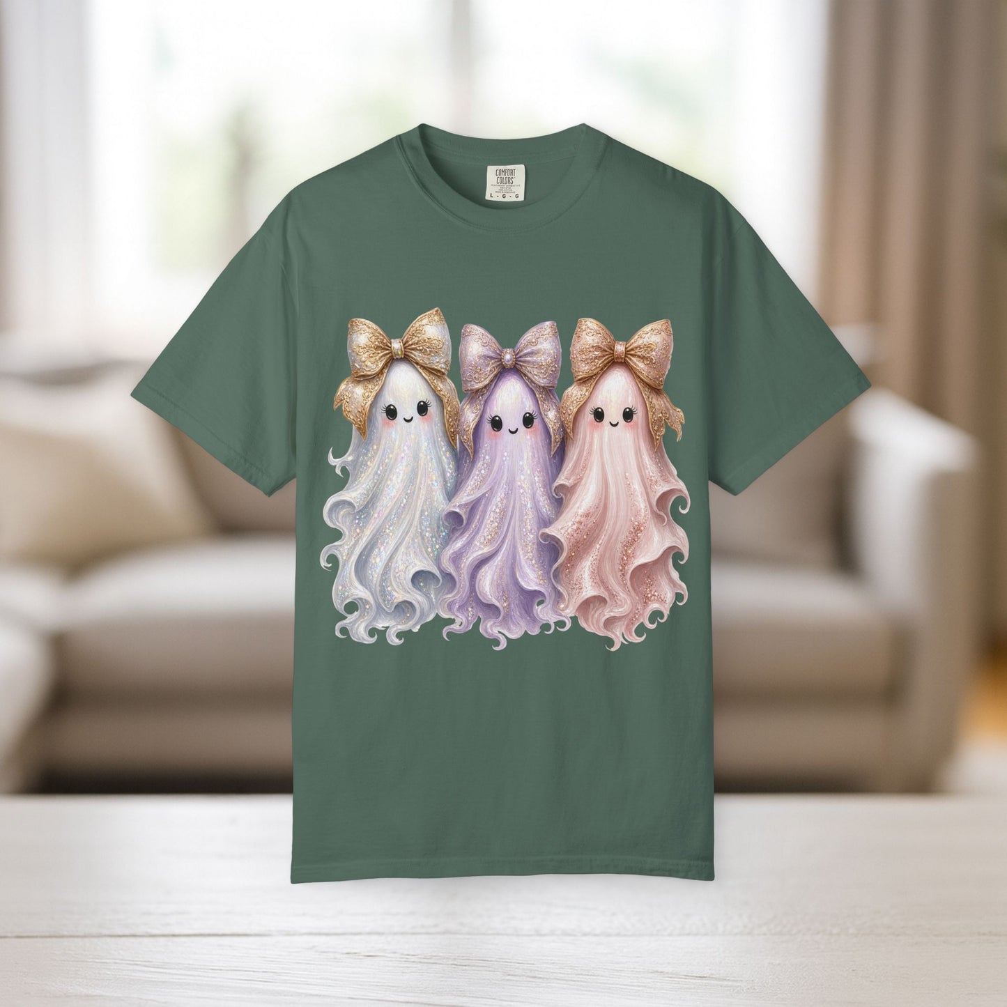 Cute Ghost Shirt with Bows, Comfort Colors Pastel Halloween Tee, Too Cute to Spook