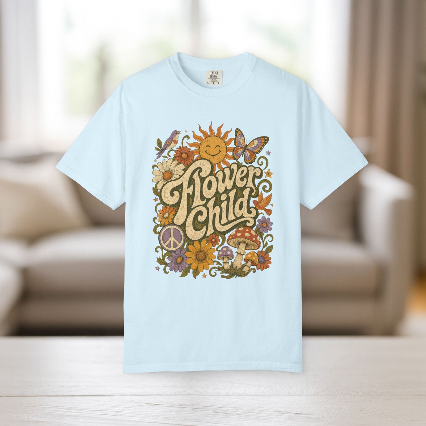 Flower Child Shirt | Retro Boho Comfort Colors Tee | 70s Hippie Graphic Tee | Mushroom Sun Flower Shirt | Peace Sign Boho T-Shirt